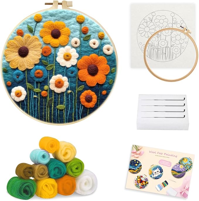 yesJRL Needle Felting Kits Beginners, Natural Landscape DIY Wool Needle Felting Starter Kit, Floral Needle Felt Set with Foam Pad, Felt Cloth and Instructions, Used for Home Decoration (Green)