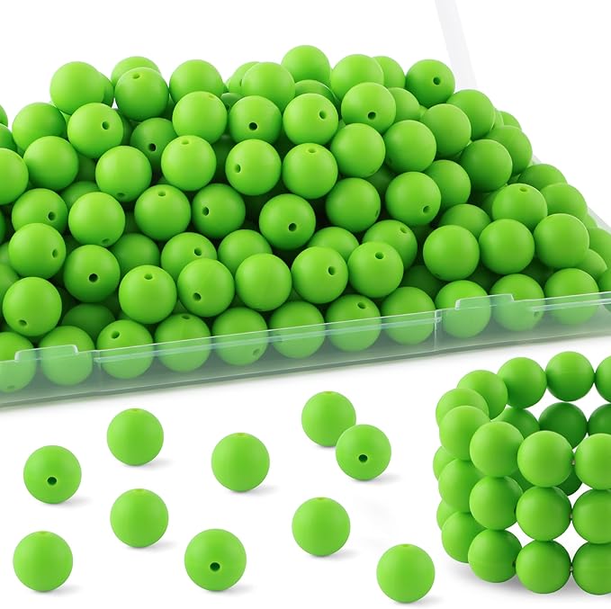 150Pcs 15mm Silicone Beads for Keychain Making Bracelet Necklace, Bulk Round Silicone Beads for Pens（Chartreuse）
