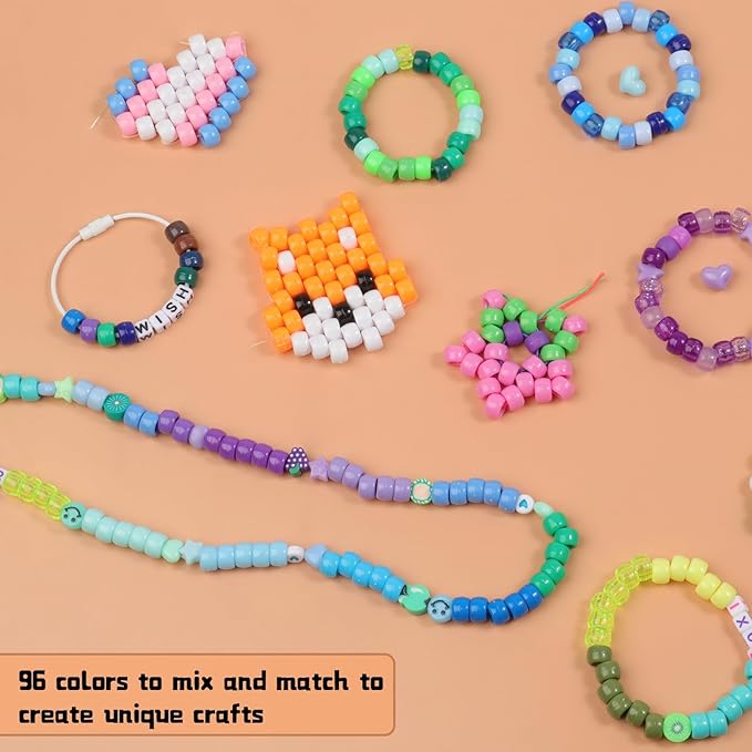 THRELE 4000pcs Pony Beads Friendship Bracelet Making Kit Included 96 Colors Kandi Bead,Letter Beads,Beads for Bracelet Making Kit DIY Crafts