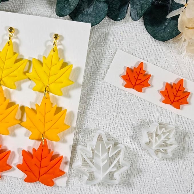 Xaekicr Polymer Clay Cutters Maple Leaf Set – 2PCS Fall Leaf Clay Earring Cutters for Polymer Clay Jewelry, Autumn Theme Clay Tools and Cutters for Earrings, Crafts and Seasonal DIY