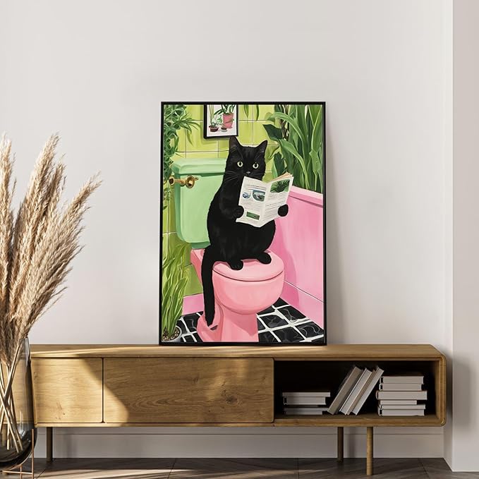 Framed Paint by Numbers Kit for Adults Beginner Black Cat, Adult Paint by Number Kits on Canvas Framed Bathroom, DIY Acrylic Oil Painting by Numbers with Frame, Perfect for Home Decor 8 X 12 Inch