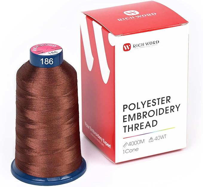 Poolin Embroidery Machine Thread Richword Selected Brown 4000M 40WT Polyester Embroidery Thread – Smooth, Strong Single Spool for Home & Commercial Machines 0186