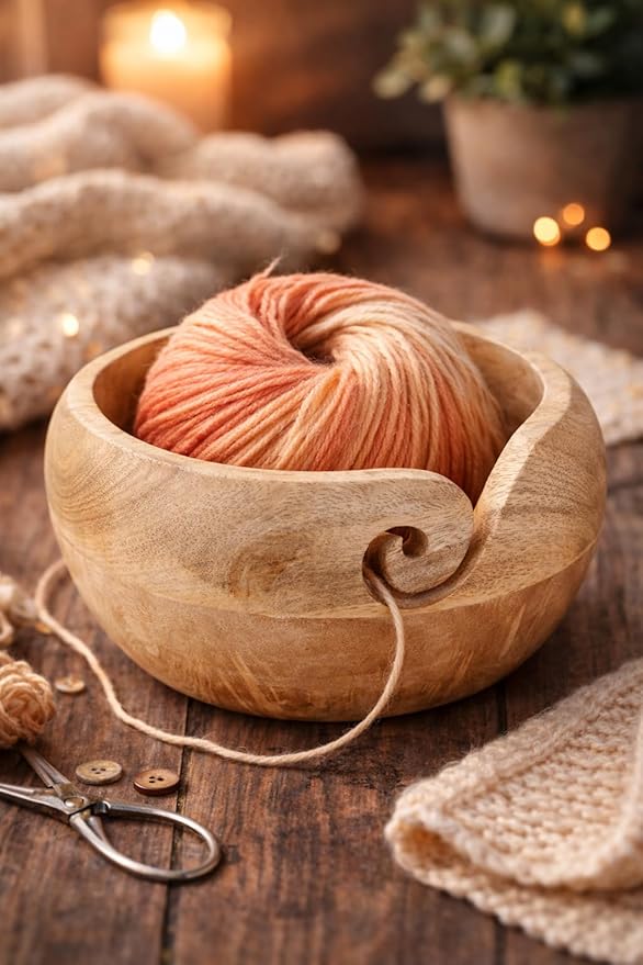 Mothers Day Gifts for Women Wooden Yarn Bowl Knitting Bowl Large Crochet Yarn Holder Handmade Crocheting Accessories and Supplies Organizer 7 x 3 Retirement Birthday Gift For Knitters