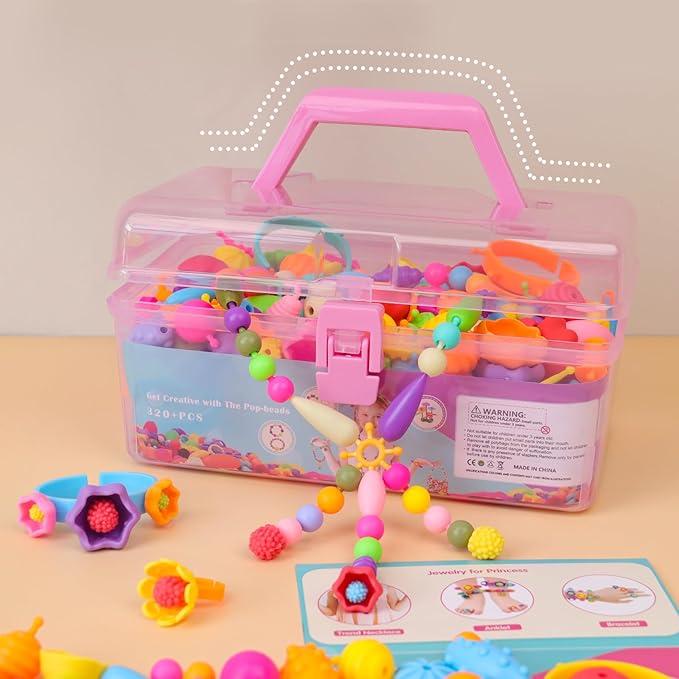 nexbox crafts jewelry making kit for girls - toddler pop beads toys sets for kids, necklace, bracelet, headmaking and ring, ideas birthday gifts age 3 4 5 6 7 8 years old