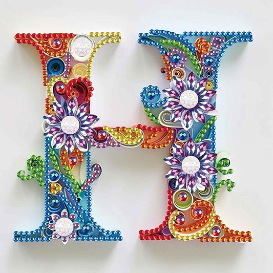 MVVMTOP Diamond Painting Kit, 5D DIY Letter H, Special Shape Crystal Artificial Diamond Art Partial Mosaic Handicraft for Beginners, Wall Decor Gift for Bedroom, Office, Living Room 6.7x6.7in