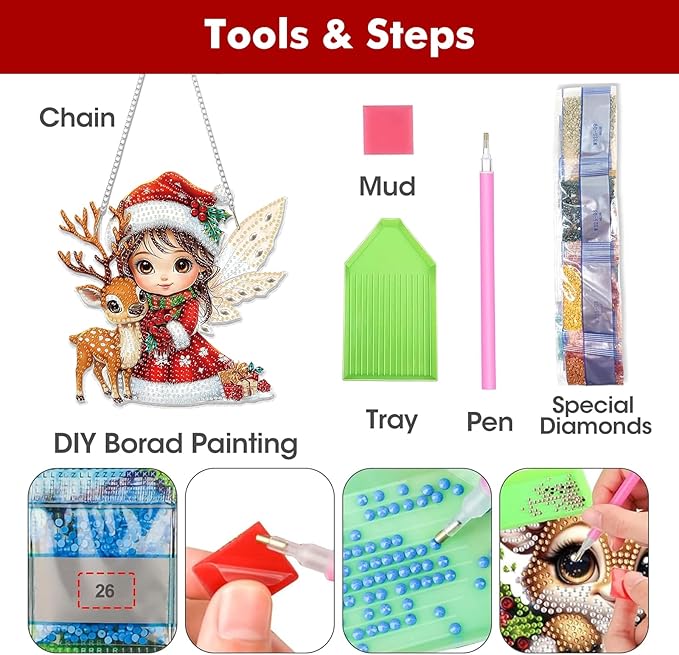 Miwixy Christmas Hanging Diamond Art Kits for Adults,Xmas Deer Special Shaped Crystal Fairy Diamond Painting Ornament Kit DIY Double-Sided Pattern Window Pendant Gem Art Kit for Home Wall Decor