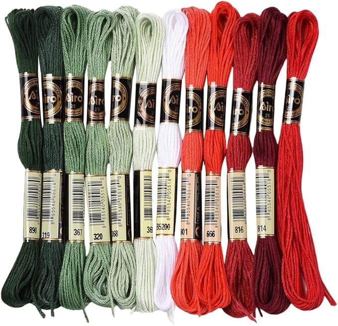 12 Skeins 105 Yards Embroidery Thread Bulk Cross Stitch Floss 6 Ply Christmas Color Variegated Friendship Bracelet String Polyester Threads for Jewelry Making Bracelet Knitting Stitch Supply
