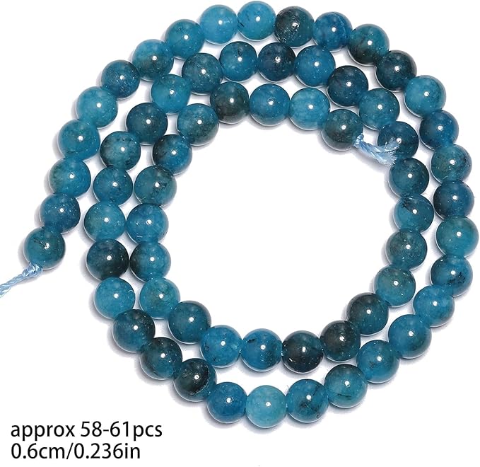 Stone Beads, 60pcs Blue Apatite, 6mm Round Loose Beads for Jewelry Making, Bracelets, with Bag, String & Card