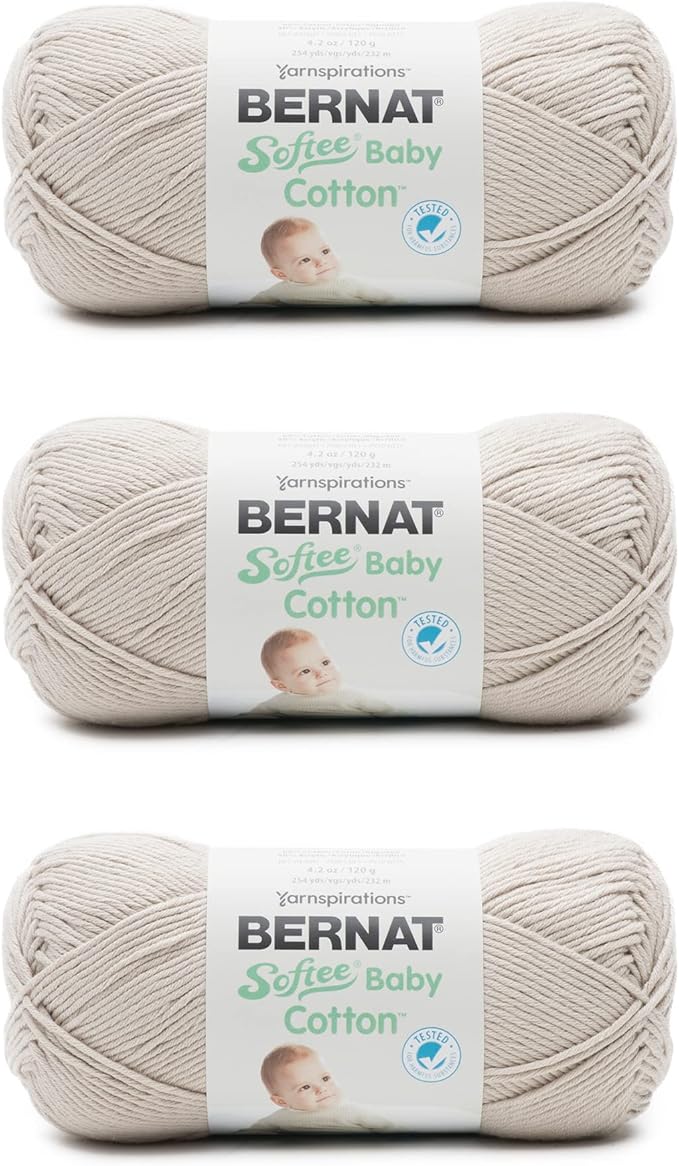Bernat Softee Baby Cotton Feather Gray Yarn - 3 Pack of 120g/4.25oz - Blend - 3 DK (Light) - 254 Yards - Knitting/Crochet