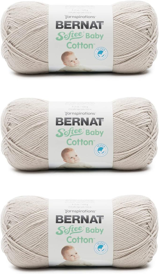 Bernat Softee Baby Cotton Feather Gray Yarn - 3 Pack of 120g/4.25oz - Blend - 3 DK (Light) - 254 Yards - Knitting/Crochet