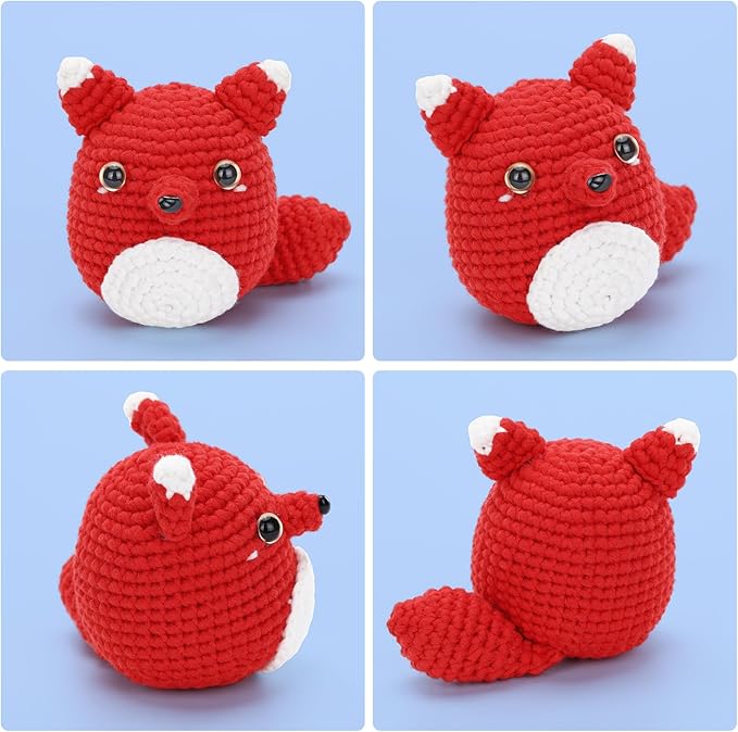 Crochet Kit for Beginners - Fox Crochet Kit, Learn to Crochet, All You Need in, Step-by-Step Video Tutorial, Instruction, Soft Yarn, Holiday, Birthday Gift for Adults, Teens