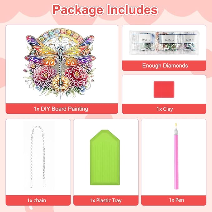 TOSTOG Diamond Art Hanging Kits for Adults, 5D Flowers Diamond Painting for Adults Window Pendant, Special Shape Diamonds DIY Dragonfly Diamond Painting Hanging Pendant Kit for Wall Decor Gift