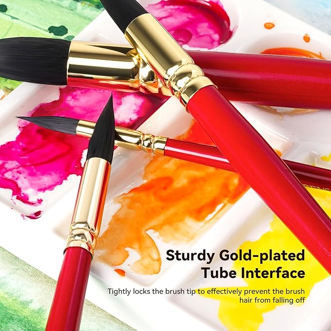 Paul Rubens Watercolor Brushes Set, Synthetic Squirrel Hair Paint Brushes kit for Artists, Adults and Hobbists, Pointed Round Brushes for Watercolor, Gouache,4 Pcs （#0#2#4#6）