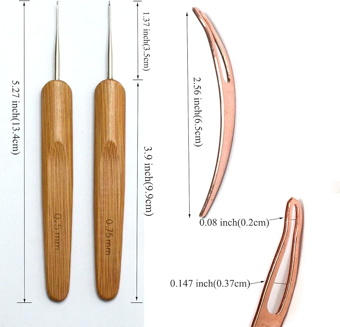 Jozlynn 3 pcs Dreadlock Crochet Hook Tools, 2 pcs Crochet Needles Dreadlock Crochet and 1pcs Hair Locking Braid Hair Dreadlocks Needle Wearing Crochet for Braid Craft
