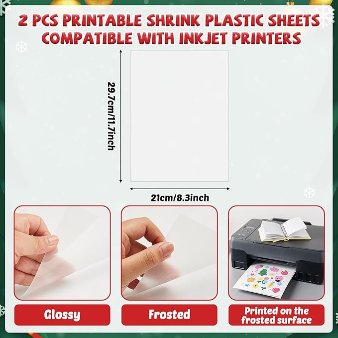 231Pcs Christmas Heat Shrink Plastic Sheet Kit Includes Shrinking Film Art Paper, Hole Punch, Keychains, Ear Hooks, Jump Rings, Tassels, DIY Heat Shrink Art Kit for Adults Creative Craft Marking