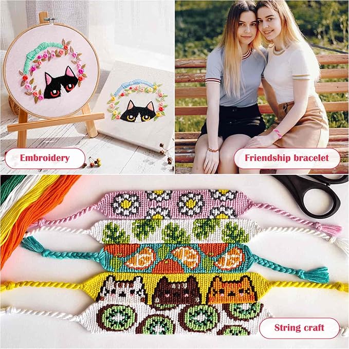 PAXCOO 488Pcs String Bracelet Making Kit, Friendship Bracelet String Kit with 50 Skeins Embroidery Floss Cross Stitch Thread, 400Pcs Friendship Bracelet Beads, 37Pcs Embroidery Tools
