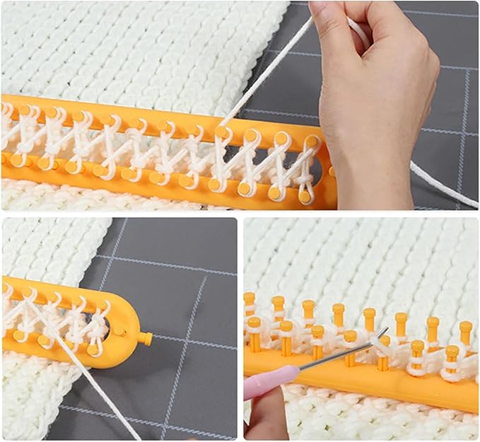 AYLIFU Rectangular Weaving Machine Hook-Knit Set Weaving Hook with Crochet Yellow 36cm/14.17inch for DIY Scarf Shawl and Blanket handicrafts 1 Set