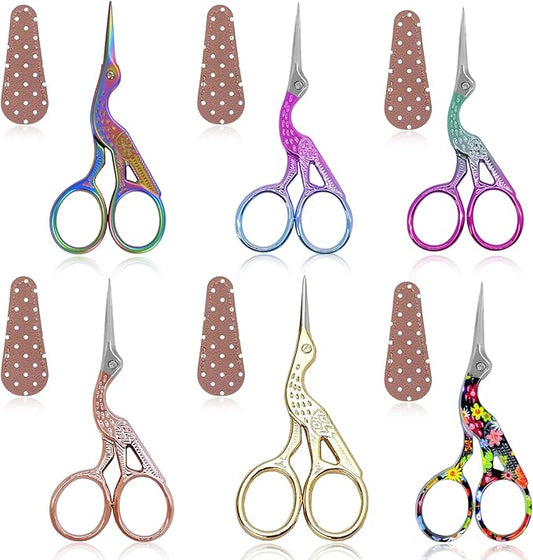 BIHRTC 3.6inch Little Cross Stitch Scissors with Leather Cover Stainless Steel Crane Design Embroidery Scissors Tailor for Sewing Crafting Art Work Threading Needlework