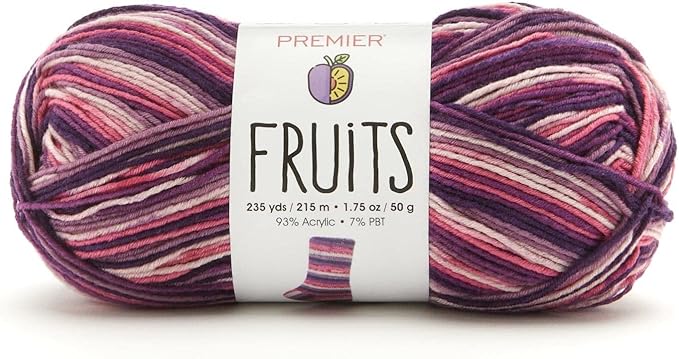 Premier Yarns Fruits Yarn, Acrylic Sock Weight Yarn for Crocheting and Knitting, 235 yds, Plum