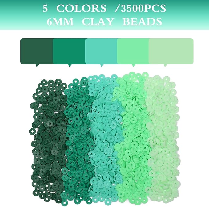 3500pcs Green Clay Beads for Bracelets Making 6mm Heishi Beads Polymer Flat Round Disc Clay for Jewelry Making Green Bead Crafts