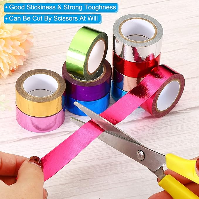 PATIKIL Metallic Washi Tape 15mm x 5m, 6 Pack Art Paper Mirror Masking Foil Sticker Self-Adhesive for DIY Art Craft Wrapping Wedding Decoration, Gold Tone, Silver Tone, Blue