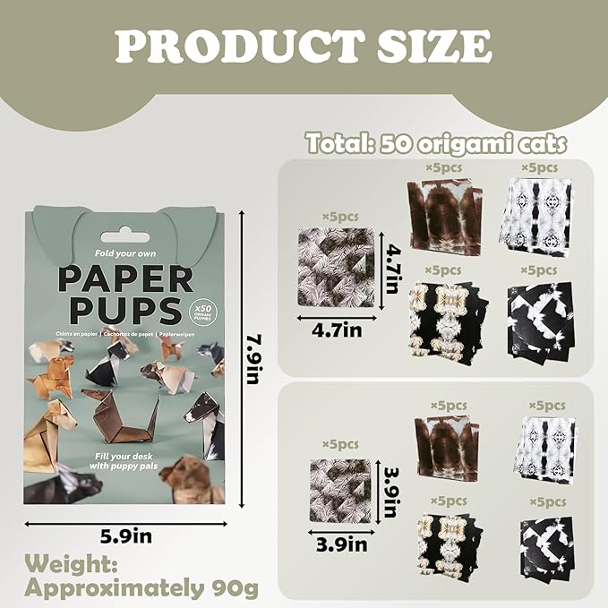 2PCS DIY Paper Dogs Kit,50 Sheets Cute Origami Dogs,3D Handmade,Fun Creative Art Project,Origami Paper Activity for Kids & Adults, Desk Decor and Gift for Pet Lovers