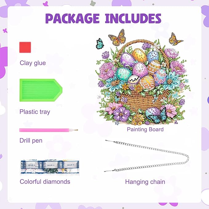 MAXBYE Easter Hanging Diamond Art Kits for Adults Colorful Eggs with Butterflies, Special Crystal Double Sided Pendant DIY Diamond Art Painting Kits for Beginners Gift Wall Home Decoration 8×12Inch