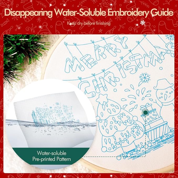 christmas embroidery kits: 1 pack cross stitch kit for beginners adults, diy ornaments craft kit with all tools & instructions, stamped hand embroidery starter kit for holiday crafts & xmas home decor