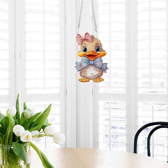 Duck Animal Diamond Painting Hanging Kit – DIY Acrylic 5D Special Shaped Diamond Art Pendant Ornament Board for Wall, Door Garden Decoration, Handmade Craft Kit Gift for Adults and Beginners