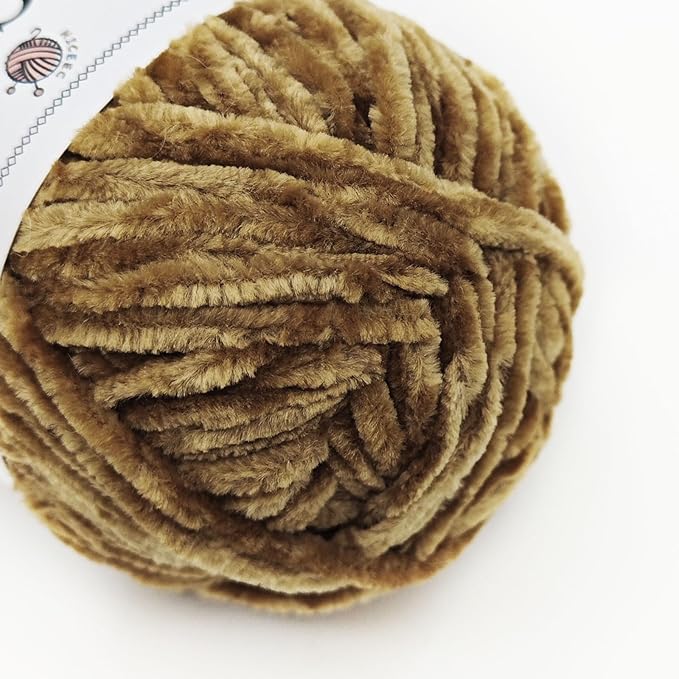 NICEEC 3 Skeins Soft Chenille Yarn Blanket Yarn for Knitting Fancy Yarn for Crochet Weaving DIY Craft Total Length 3×85m (3×93yds, 3×50g)_Dark Brown