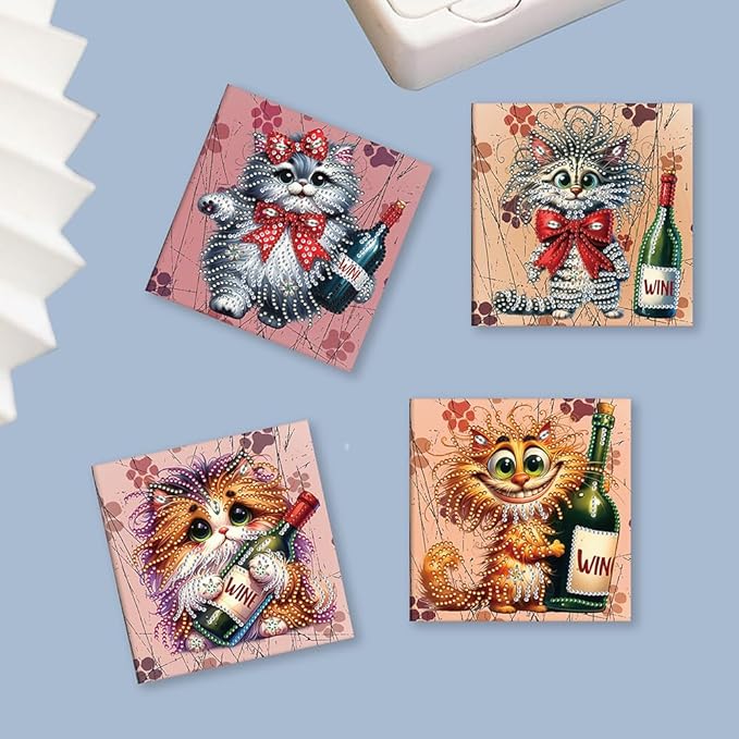 6 Pack 5D DIY Diamond Painting Cat Greeting Card Kit, Diamond Art Christmas Birthday Holiday Greeting Card, Art Crafts Kit Creative Gift with Envelope