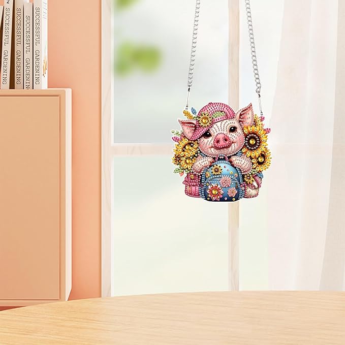 AiYuanzsh 5D DIY Acrylic Special Shaped Diamond Painting Pendant Kit - Sunflower & Pig Design, Hanging Window Ornament for Home Decoration & Gifts
