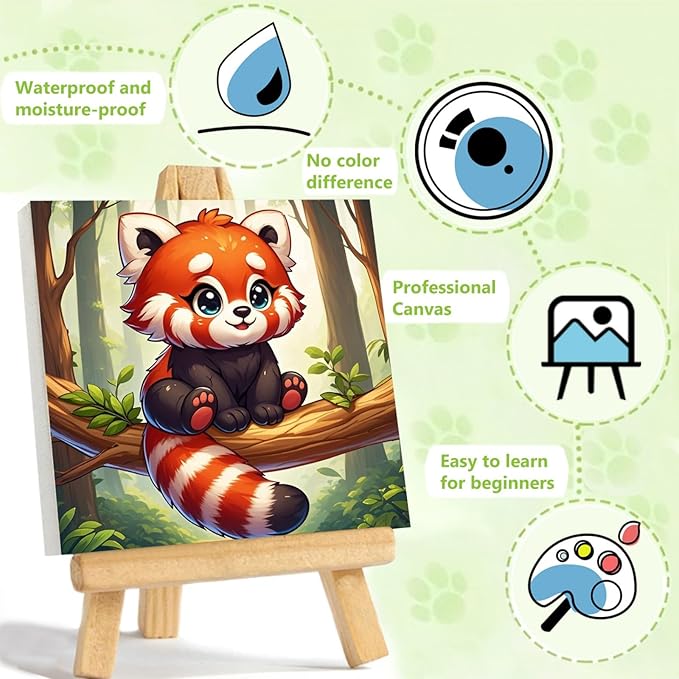 Reivworl Paint by Numbers Kit for Kids with Frame and Easel, Raccoon Paint by Number for Kids Age 6-8-12, Acrylic Paint by Numbers for Gifts and Home Decor - 8X8inch