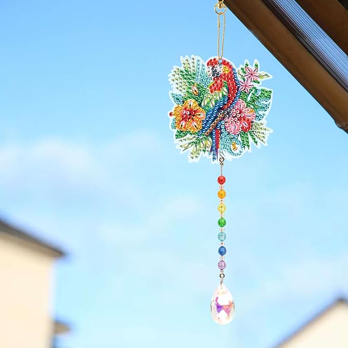TDFERAN Diamond Pinting During Parrot Diamant Art Hanging Sign Onament Pendants Wind Chimes Wall Hanging in Living Room Dorridor Diamond Sunshine Catcher for Wall Home Decor