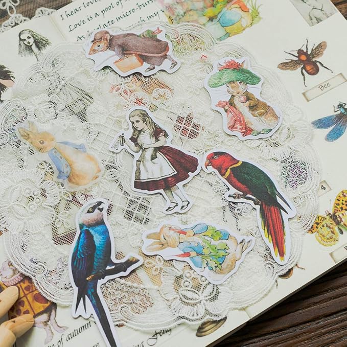 Alideco 80Pcs Vintage Scrapbooking Stickers Packs Kawaii Alice Scrapbook Supplies Funny Aesthetic for Adult Stickers for Girls Journaling Assorted Phone