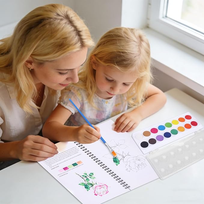watercolor workbook - 13 Different Patterns of Original DIY Designs | water color book set| Watercolor Paint Set (including a 16-colors palette and brushes), suitable as an exploration gift for adults and teenagers (flowers & animals)