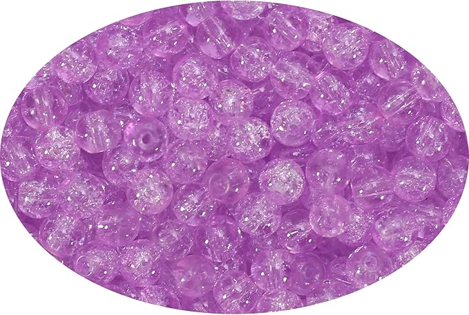 1050pcs Purple Crackle Glass Beads Handcrafted Round Lampwork Smooth Loose Beads for Bracelet & DIY Jewelry Making 6mm