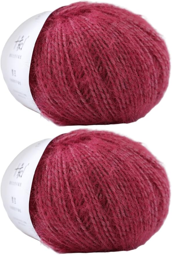 Snowbaby Wool Acrylic Blend Long Pile Yarn,(Worsted) Warm and Luxurious Fuzzy Yarn for Knitting and Crocheting DIY Hats Scarves Sweaters, 2 * 3.52oz/100g 207yds(24-Rose Red)