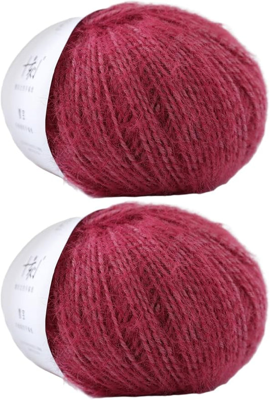 Snowbaby Wool Acrylic Blend Long Pile Yarn,(Worsted) Warm and Luxurious Fuzzy Yarn for Knitting and Crocheting DIY Hats Scarves Sweaters, 2 * 3.52oz/100g 207yds(24-Rose Red)