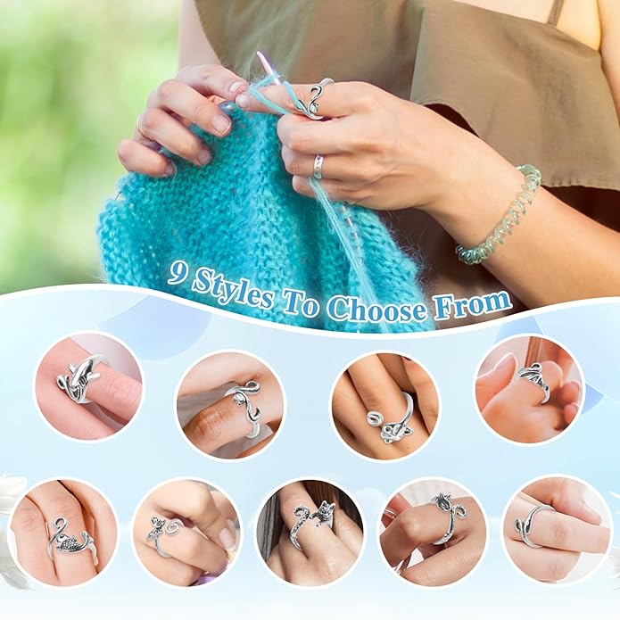 Crochet Rings for Finger Crocheting Adjustable Crochet Tension Ring for Finger Crochet Finger Guard Ring Knitting Yarn Tension Ring for Women (9)