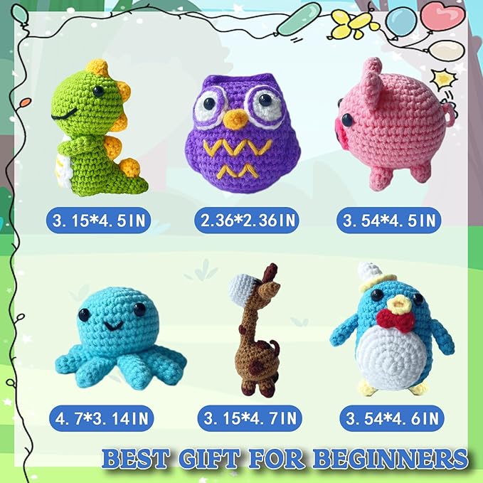 HAIDWEN 6Pcs 2026 Crochet Kit for Beginners Adults,Easy Animal Crochet Starter Kit with Step-by-Step Video Tutorials,Perfect DIY Gift for Craft Lovers with Yarn(40%+ Yarn)