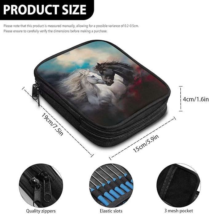 Hechitok Horse Print Empty Crochet Hook Case Crochet Hook Organizer Case Stand Up Crochet Organizer Crochet Hook Holder for Knitting Crochet Supplies