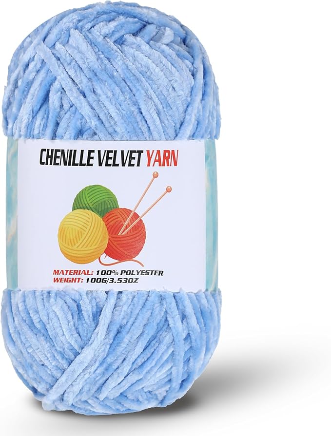 Velvet Chenille Chunky Yarn, Handcrafts Weaving Soft Chenille Yarn for Crocheting Clearance, Used for Making Baby Yarn Blanket, Clothes, Knitting Creations (1 - Bule)