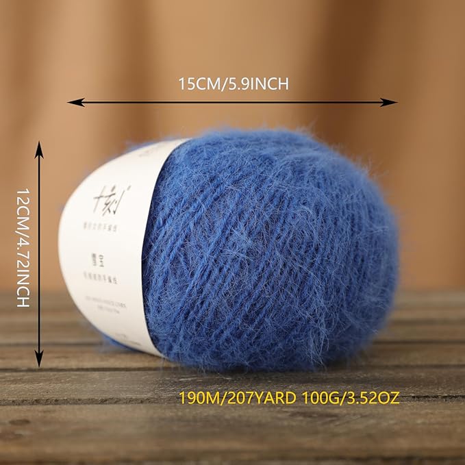 Snowbaby Wool Acrylic Blend Long Pile Yarn,(Worsted) Warm and Luxurious Fuzzy Yarn for Knitting and Crocheting DIY Hats Scarves Sweaters, 2 * 3.52oz/100g 207yds(21-Royal Blue)
