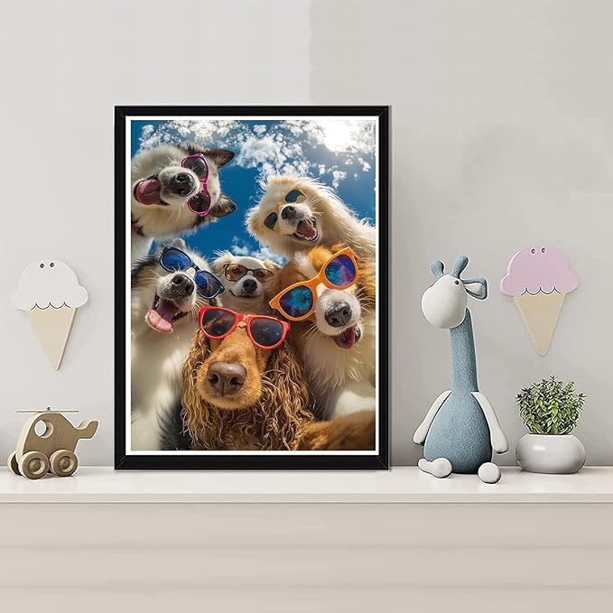 EIBEILI Diamond Art Kits for Adults, Sunglasses Dog Diamond Painting Kits for Beginner Round 5D Full Drill Diamond Dots Crafts for Home Wall Decor Gifts 12x16 Inch