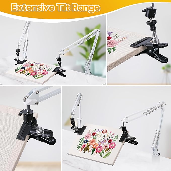 2 sets adjustable embroidery hoops stand for hand work,white cross stitch frame with 360° rotation,needlework frame, embroidery stand suitable for embroidery kit,hoop/tablet/phone holder desk stand