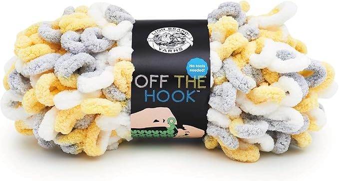 Lion Brand Yarn Off the Hook Yarn, Bulky No-Needle Craft Yarn for Crocheting, Hand-Knitting, 1-Pack, Lemon Drop