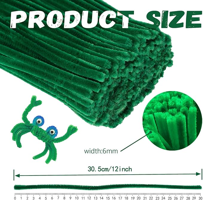 Green Pipe Cleaners, 300pcs Christmas Craft Supplies, Pipe Cleaners Craft Bulk, Chenille Stems, DIY Arts & Decorations