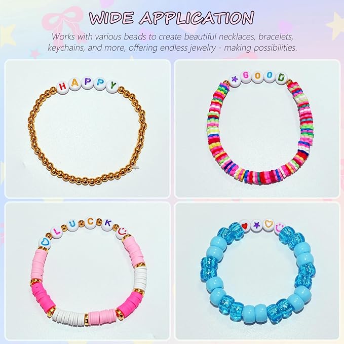 Amaney 1400pcs Colorful Letter Beads 4x7mm Alphabet A-Z Heart White Flat Round Acrylic Beads and Crystal Line for Jewelry Making Bracelets Necklaces Key Chains (Colorful Heart)
