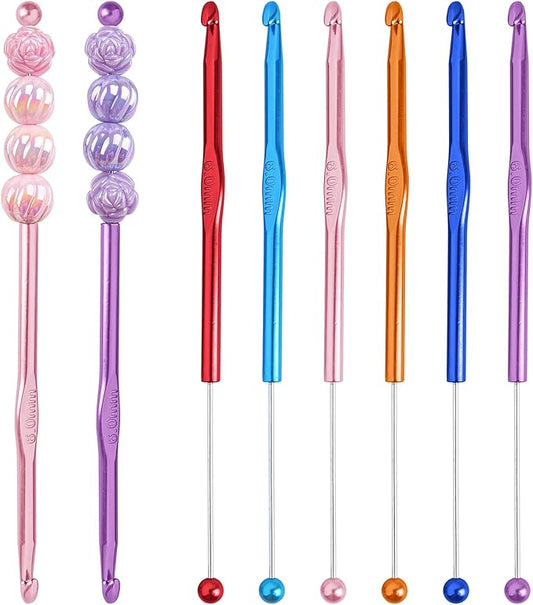 Framendino, 6 Pack Beadable Crochet Hooks 6 mm Aluminum Knitting Needles Set for Crocheting Yarn 6 Colors